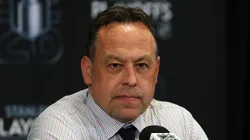 Marco Sturm speaking with media after 6-1 loss in Game 4.