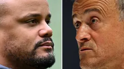 Vincent Kompany, Head Coach of FC Bayern Munich (L) and Luis Enrique, Head Coach of Paris Saint-Germain