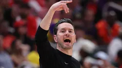 JJ Redick of the Los Angeles Lakers reacts.