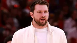 Luka Doncic #77 of the Los Angeles Lakers looks on.