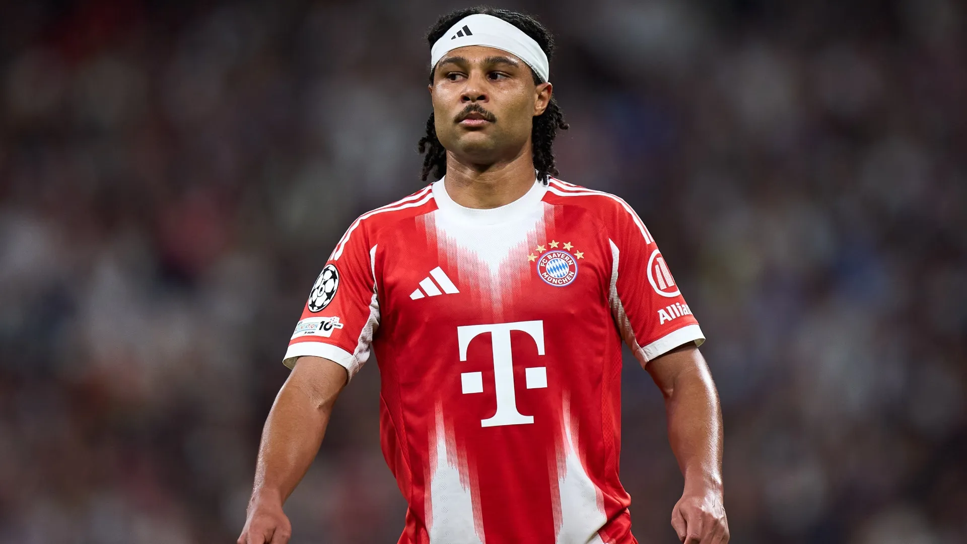 Serge Gnabry looks on during the UEFA Champions League 2025/26 Quarter-Final First Leg match (Source: Angel Martinez/Getty Images)