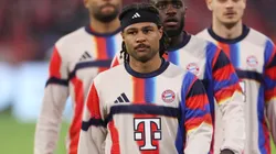 Serge Gnabry warms up prior to the UEFA Champions League 2025/26 Quarter-Final Second Leg match.
