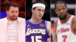 Luka Doncic and Austin Reaves of the Los Angeles Lakers and Kevin Durant of the Houston Rockets.