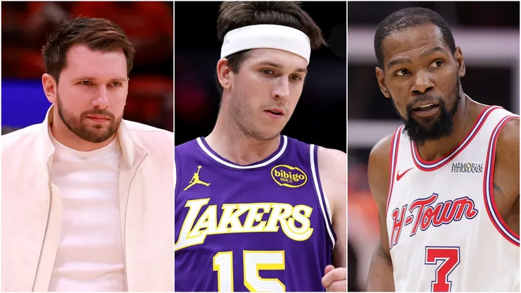 Luka Doncic and Austin Reaves of the Los Angeles Lakers and Kevin Durant of the Houston Rockets.