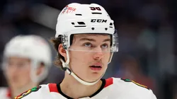 Connor Bedard of the Chicago Blackhawks at Climate Pledge Arena