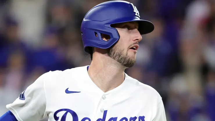 Kyle Tucker #23 of the Dodgers runs after hitting a two run walk-off single.