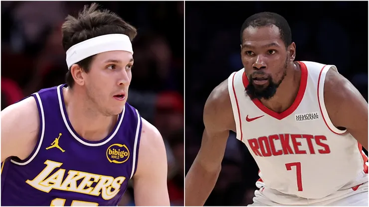 Austin Reaves of the Los Angeles Lakers and Kevin Durant of Houston Rockets.