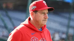 Rob Thomson, Manager of the Phillies, looks on during warm ups.