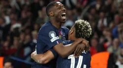 Ousmane Dembele celebrates a goal for PSG.