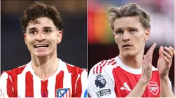Julian Alvarez of Atletico Madrid and Martin Odegaard of Arsenal.