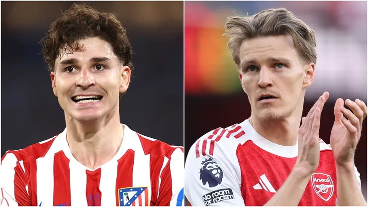 Julian Alvarez of Atletico Madrid and Martin Odegaard of Arsenal.