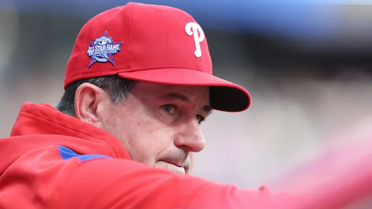Rob Thomson #49 of the Philadelphia Phillies looks on.