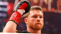 Canelo Alvarez reacts as he makes his ring walk prior.