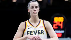 Caitlin Clark #22 looks on during game against the New York Liberty.