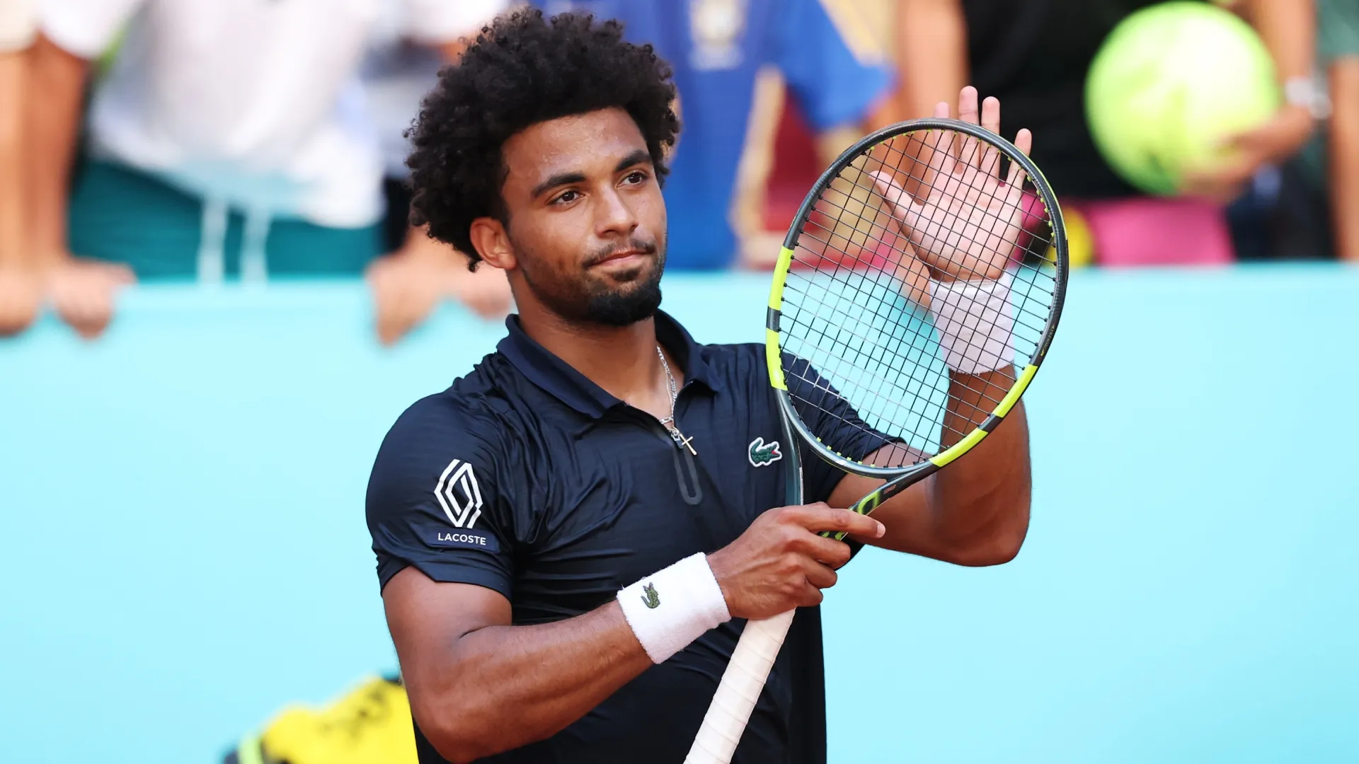 Arthur Fils of France celebrates victory against Emilio Nava at the Mutua Madrid Open (Source: Clive Brunskill/Getty Images)