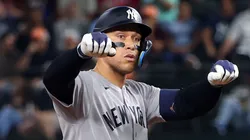 Aaron Judge #99 of the New York Yankees gestures.