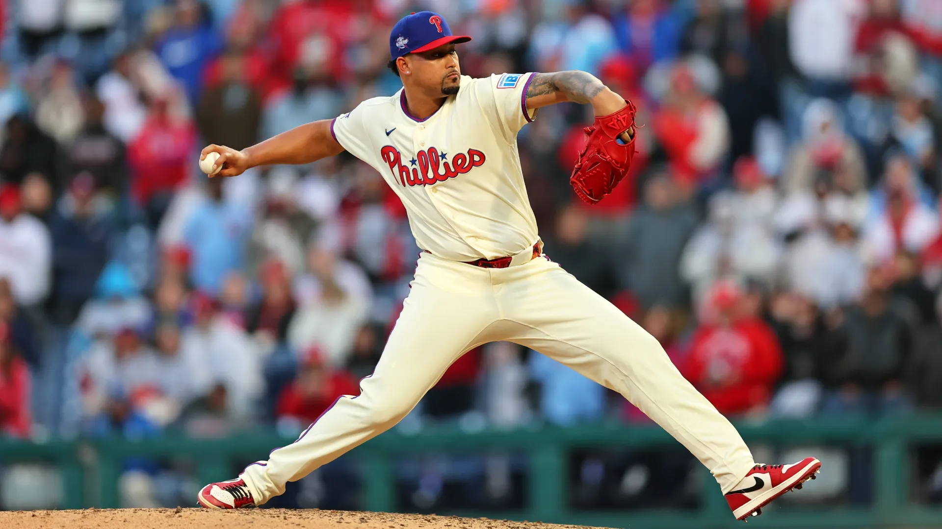 Jhoan Duran #59 of the Phillies pitches during a game against the Nationals.  Emilee Chinn/Getty Images