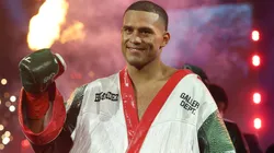 David Benavidez walks to the ring.
