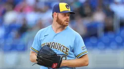 Brandon Woodruff #53 of the Milwaukee Brewers pitches.