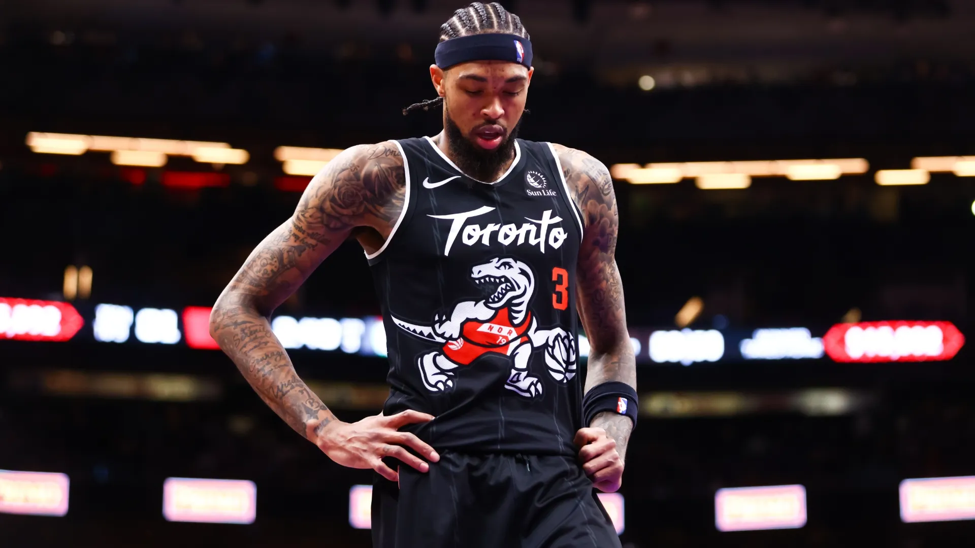 Brandon Ingram of the Raptors walks the floor during a break in play (Source: Cole Burston/Getty Images)
