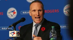 Mark Shapiro speaks to the media.