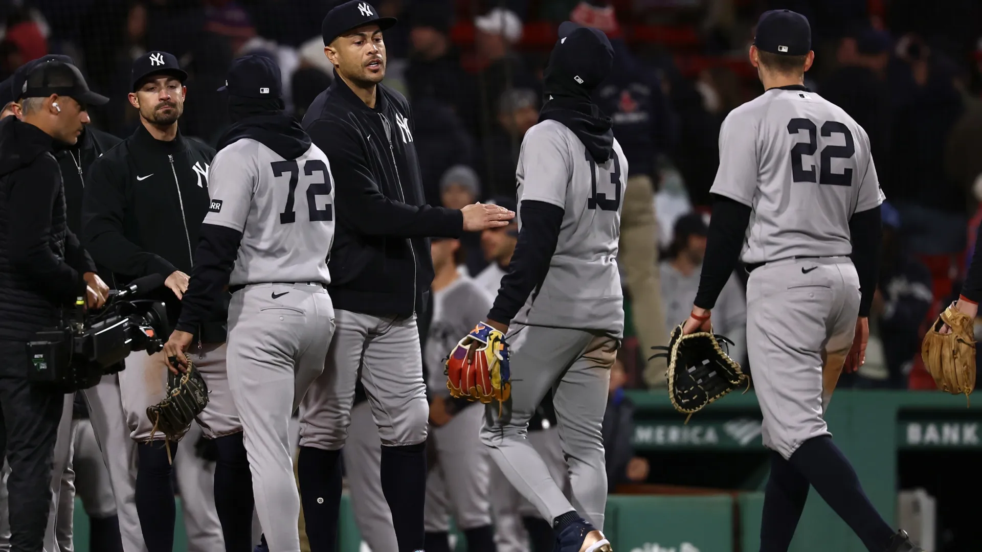 Giancarlo Stanton continues recovery work. Winslow Townson/Getty Images