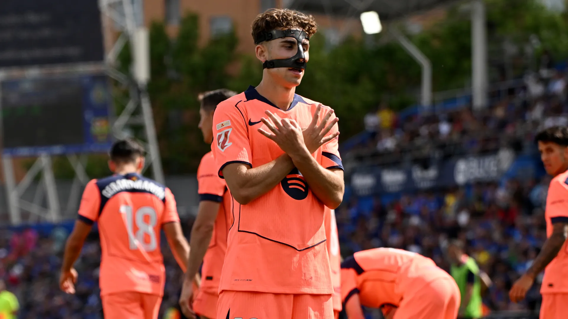Fermin Lopez celebrates a goal for Barcelona. (Getty Images)