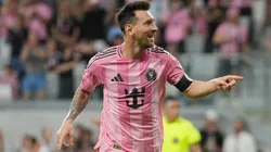 Lionel Messi celebrates a goal for Inter Miami vs Orlando City.