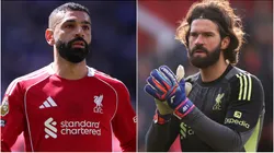 Mohamed Salah (L) Alisson Becker (R).