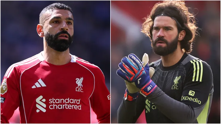 Mohamed Salah (L) Alisson Becker (R).