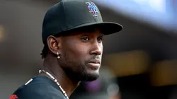 Ronny Mauricio #0 of the New York Mets looks on.