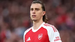 Riccardo Calafiori of Arsenal during the Premier League match against Fulham