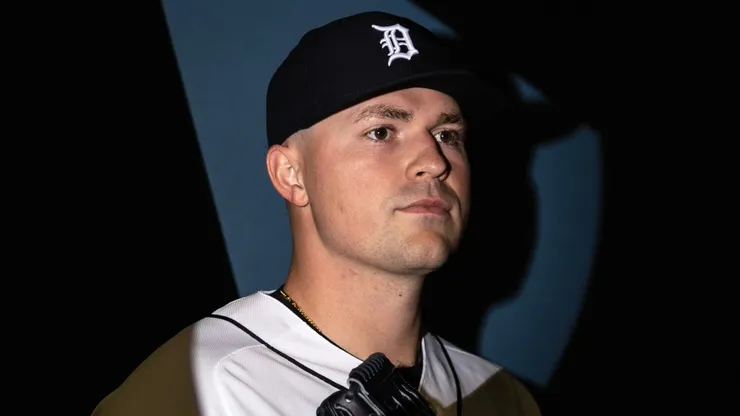 Tarik Skubal #29 of the Detroit Tigers poses for a photo.