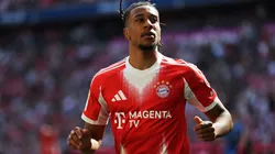 Michael Olise of Bayern Munich reacts during the Bundesliga match in 2026.