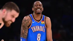 Jalen Williams laughs after a play during the second half against the Utah Jazz