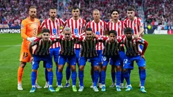 Players of Atletico de Madrid pose for a team photograph prior to the UEFA Champions League 2025/26 Semi Final First Leg match