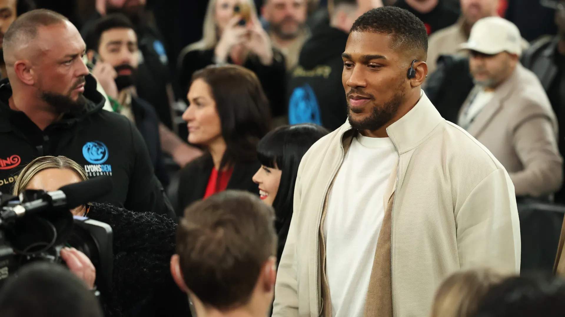 Anthony Joshua is seen in attendance following the heavyweight fight between Fury and Makhmudov. Richard Pelham/Getty Images