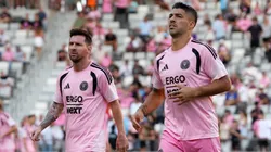 Lionel Messi #10 and Luis Suárez #9 of Inter Miami CF warm up.