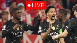 Ousmane Dembele celebrates a goal vs Bayern Munich.