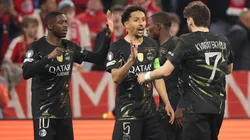 Ousmane Dembele celebrates a goal vs Bayern Munich.