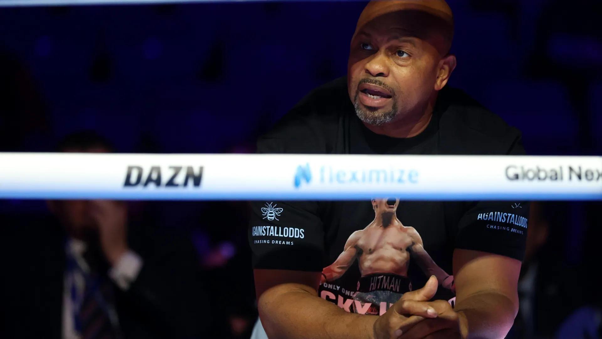 Roy Jones Jr looks on during the Flyweight fight between Tony Curtis and Lakshmy Zaragoza. Richard Pelham/Getty Images