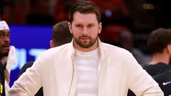 Luka Doncic reacts during the game against the Houston Rockets on April 24, 2026.