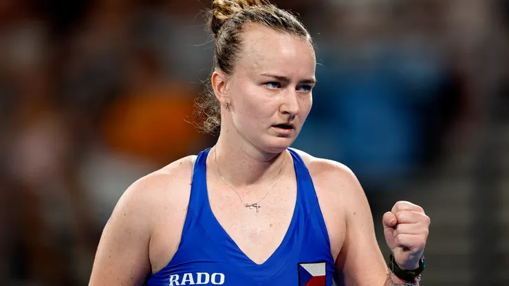 Barbora Krejcikova celebrates set point in the Quarter-Final Match during the United Cup