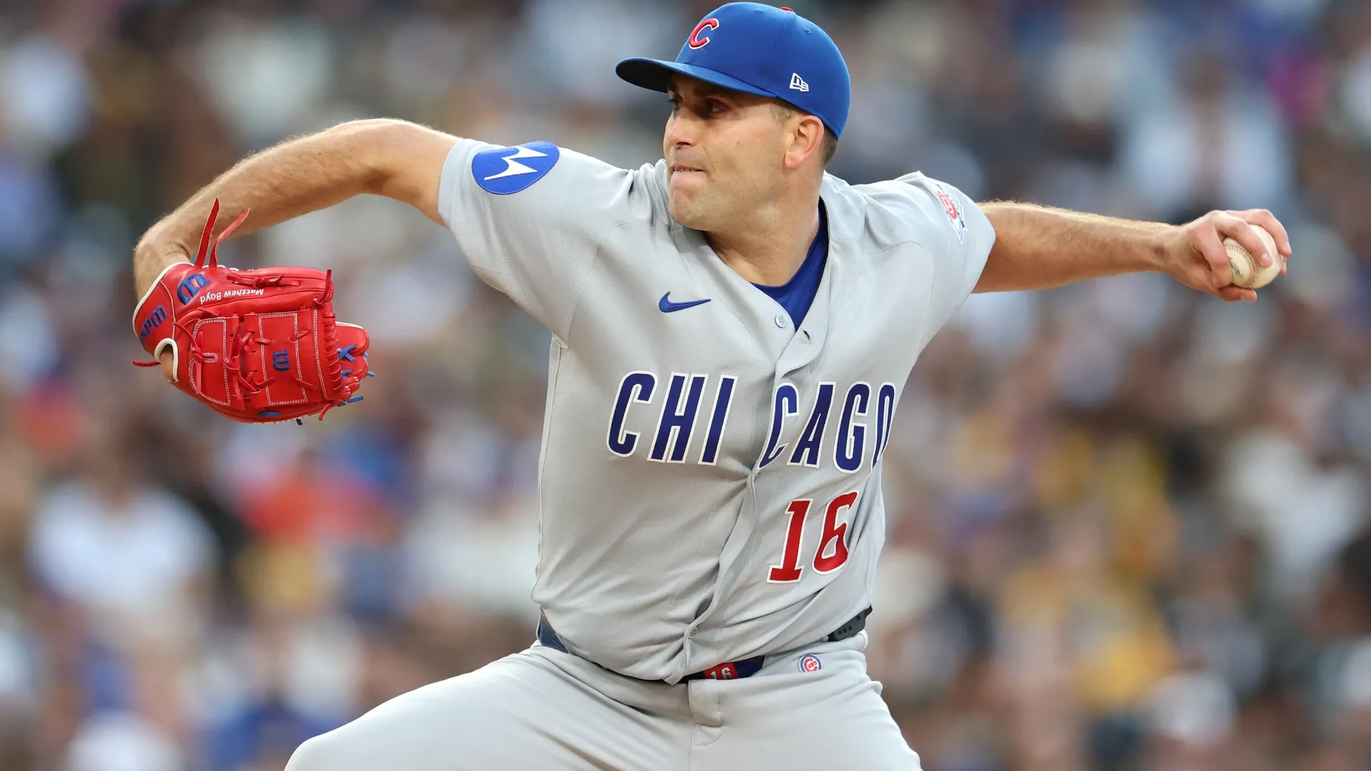 Matthew Boyd #16 of the Cubs pitches against the Padres. Sean M. Haffey/Getty Images