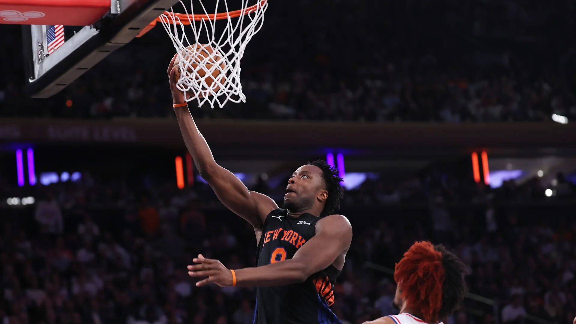OG Anunoby #8 of the New York Knicks against the Philadelphia 76ers. (Getty Images)
