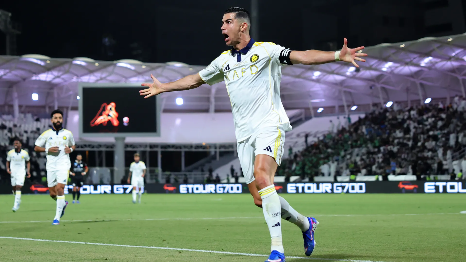 Cristiano Ronaldo celebrates a goal for Al Nassr. (Getty Images)