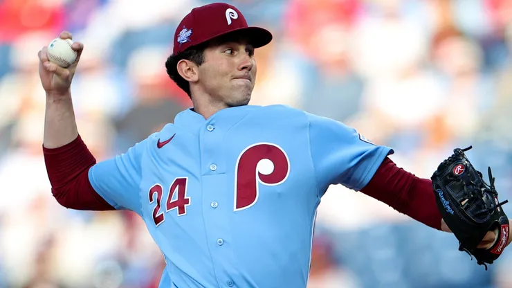 Andrew Painter #24 of the Phillies pitches against the Athletics.
