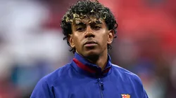 Lamine Yamal looks on prior to the UEFA Champions League 2025/26 Quarter-Final Second Leg match
