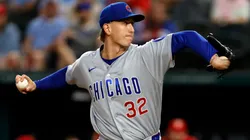 Ben Brown #32 of the Cubs pitches against the Rangers.