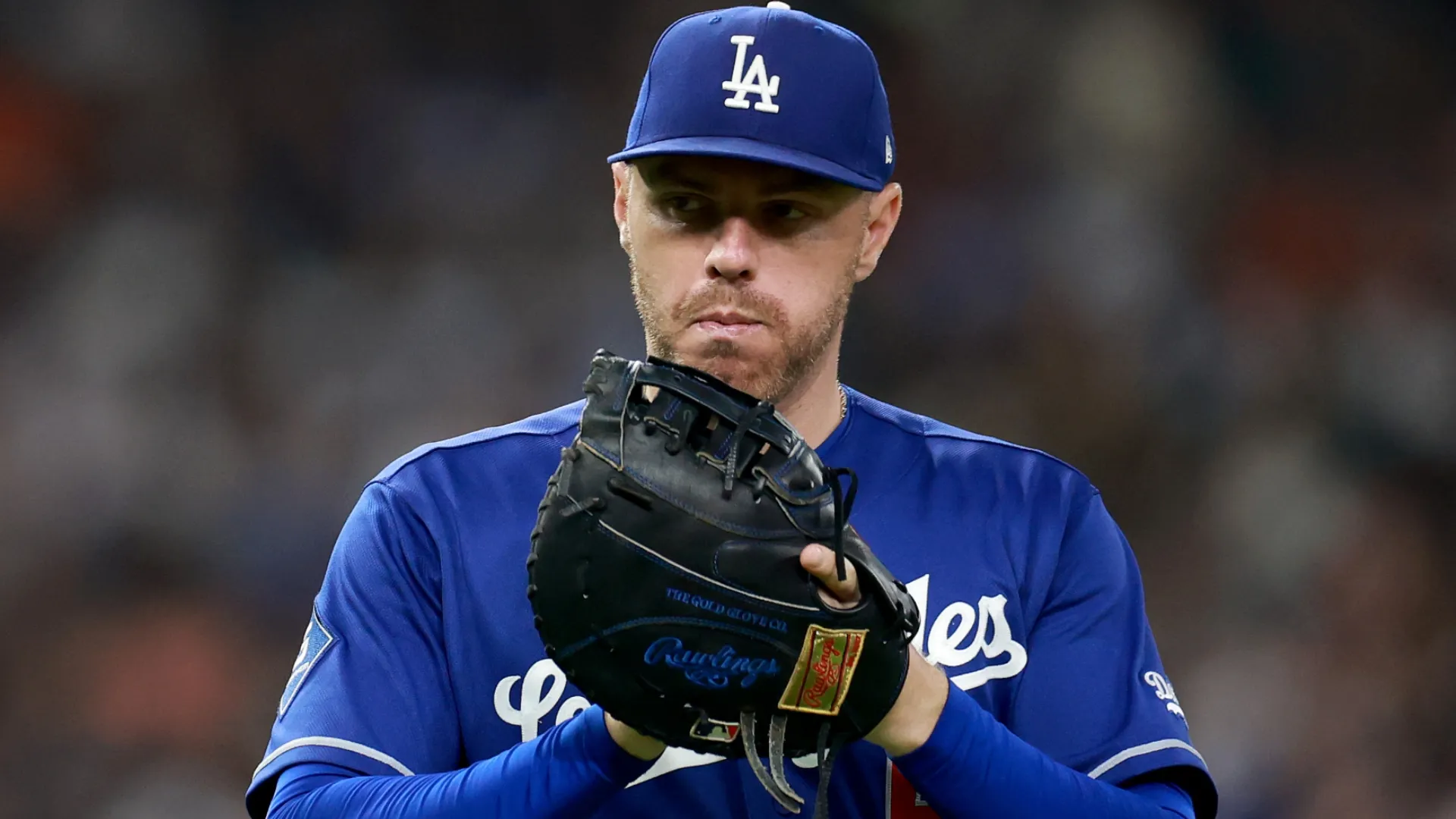 Freddie Freeman #5 of the Dodgers looks on during the vs Astros. Kenneth Richmond/Getty Images